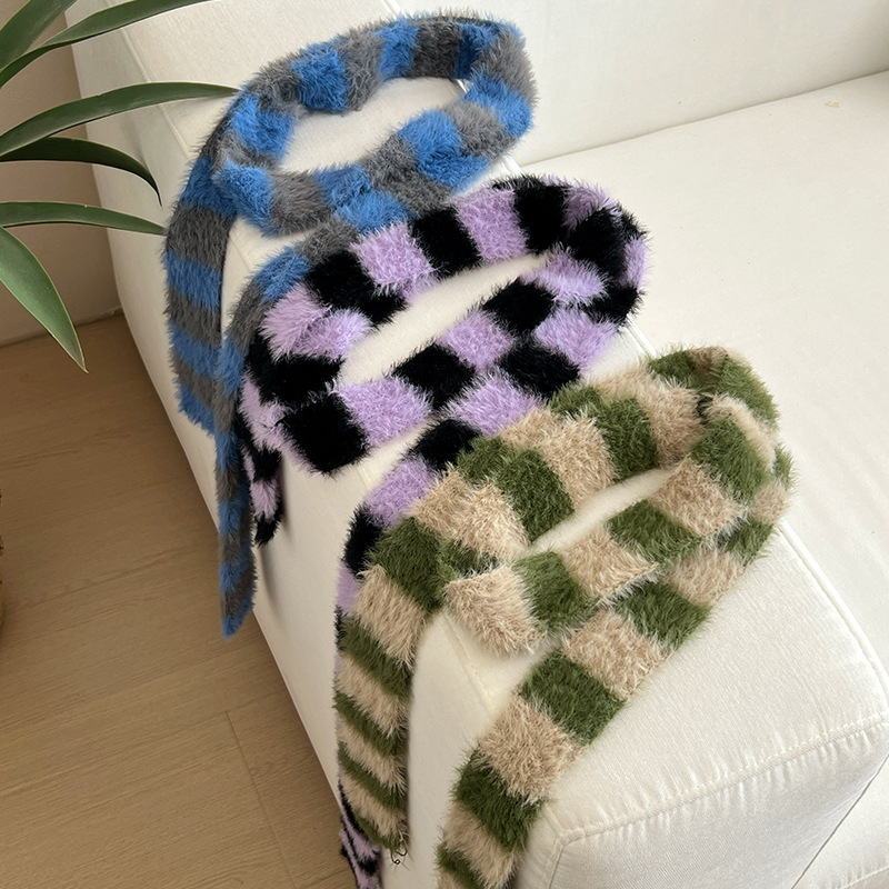 Winter Clothing Girls - Y2k Striped Plush Narrow Long Scarf