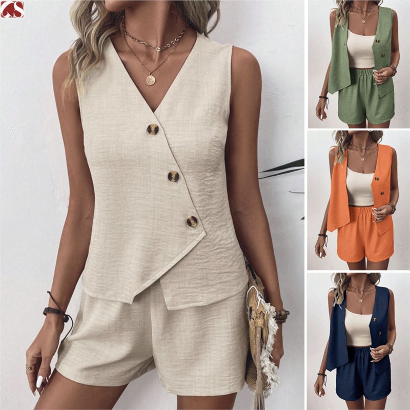 Winter Clothing Girls - Women's Casual Irregular Vest Shorts Suit