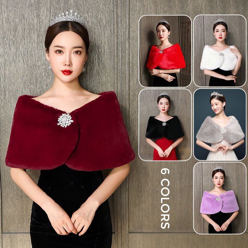 Winter Clothing Pk - Women Bridal Shawl Wedding Cape Faux